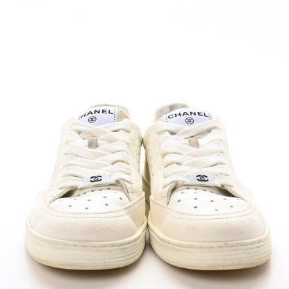 Chanel Grained Calfskin Fabric Womens Logo Sneakers 36.5 White 3 of 8