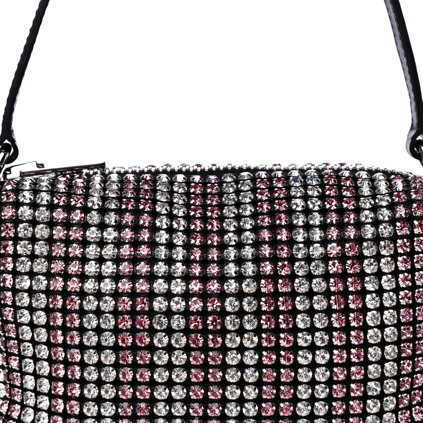 Mesh Crystal Rhinestone Mini Heiress Pouch Pink Silver