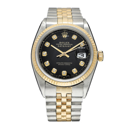 Rolex Stainless Steel 18K Yellow Gold Diamond 36mm Oyster Perpetual Datejust Watch Black 16013 1 of 7