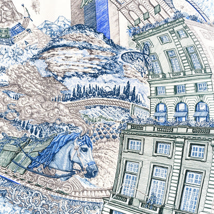 Hermes Silk Les Folies Du Ciel Scarf 90 Bleu Electrique Ardoise White 2 of 3