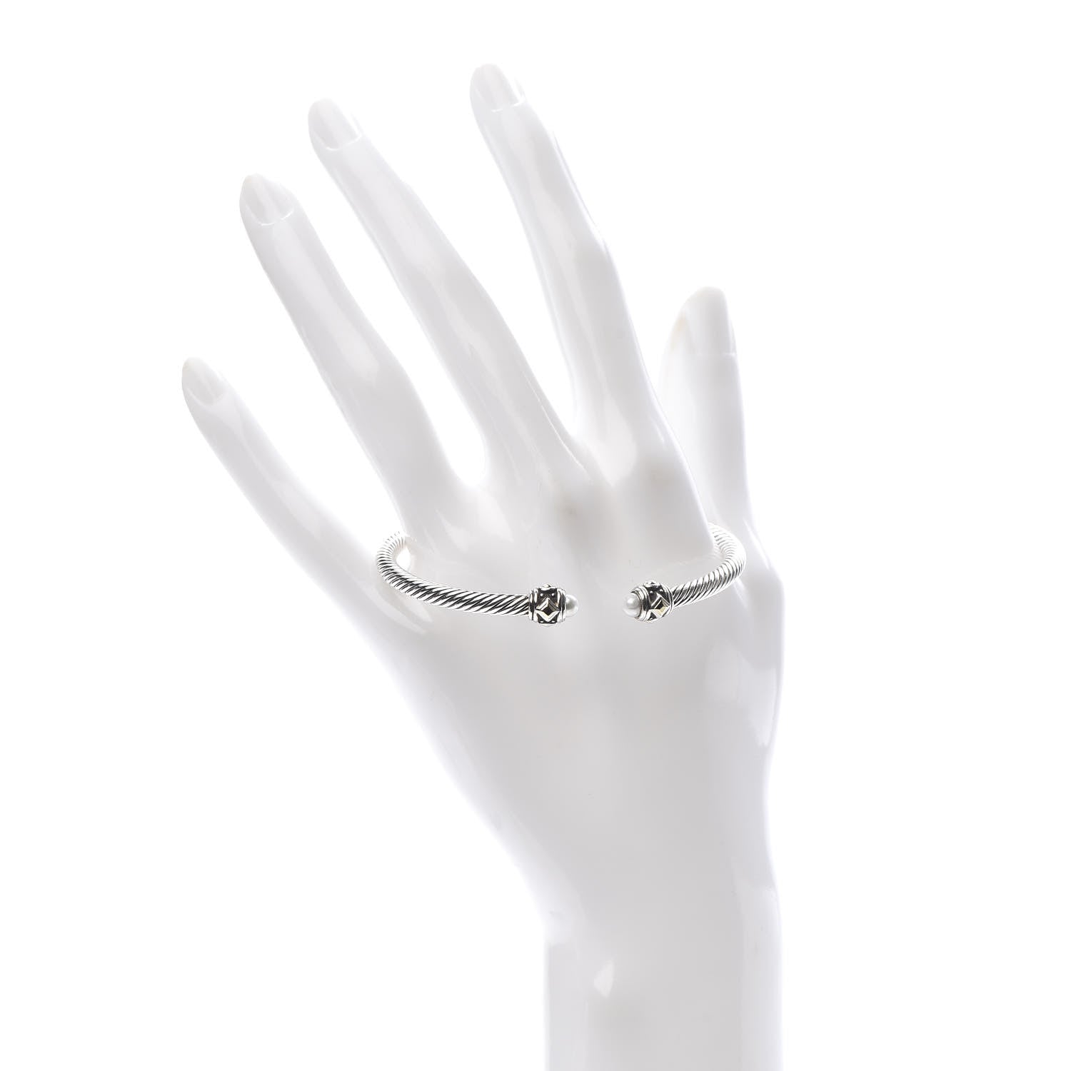 David Yurman Sterling Silver 18K Yellow Gold Pearl 4mm Cable Renaissance Bracelet 2 of 4