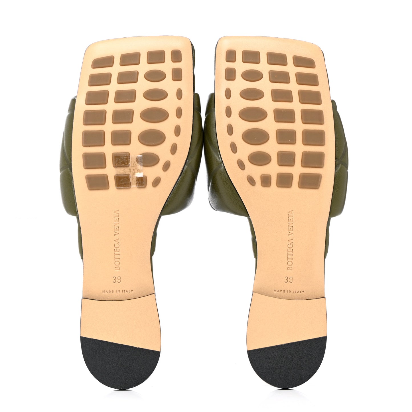Nappa Quilted Rubber Lido Flat Sandals 39 Khaki