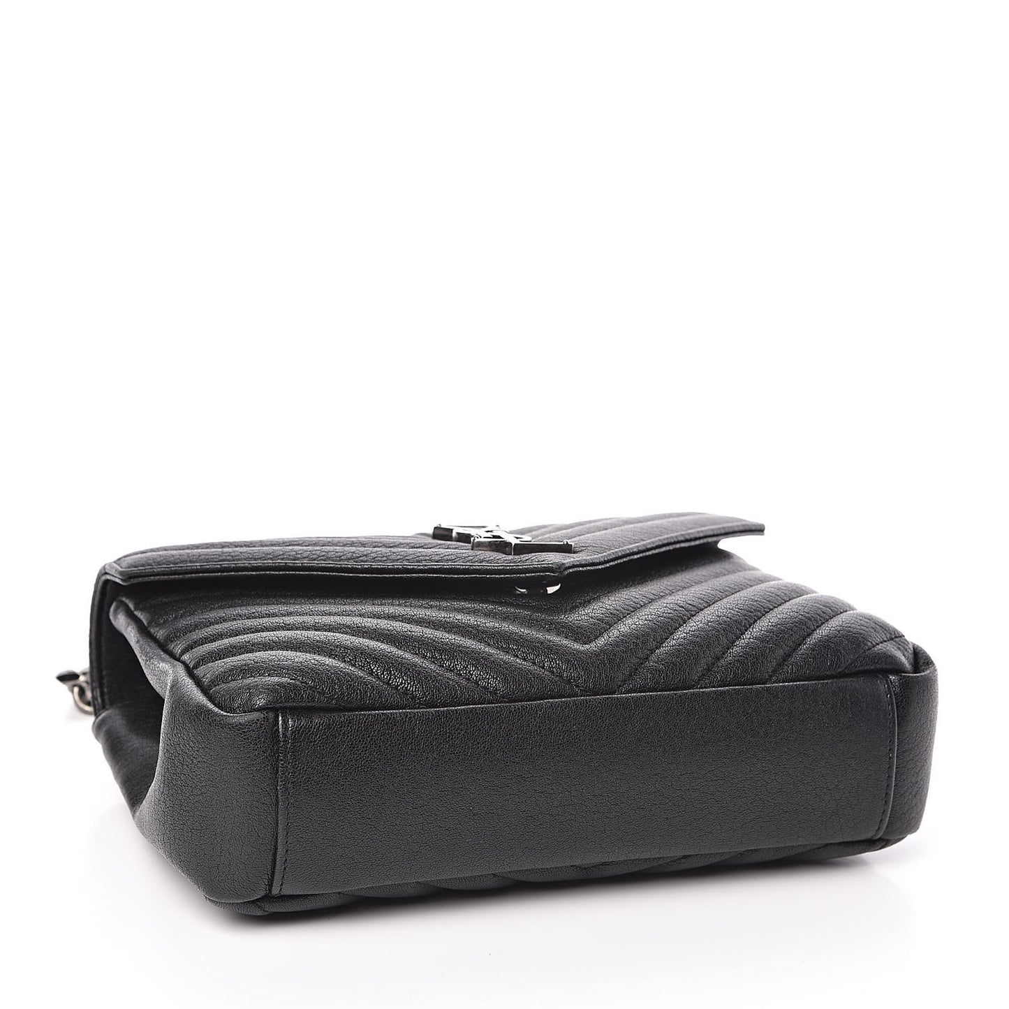 Sheepskin Matelasse Chevron Monogram Medium College Bag Black
