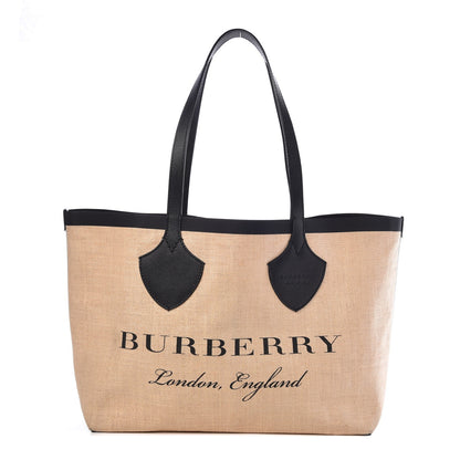 Burberry Raffia Logo Print Medium The Giant Reversible Tote Black 1 of 6