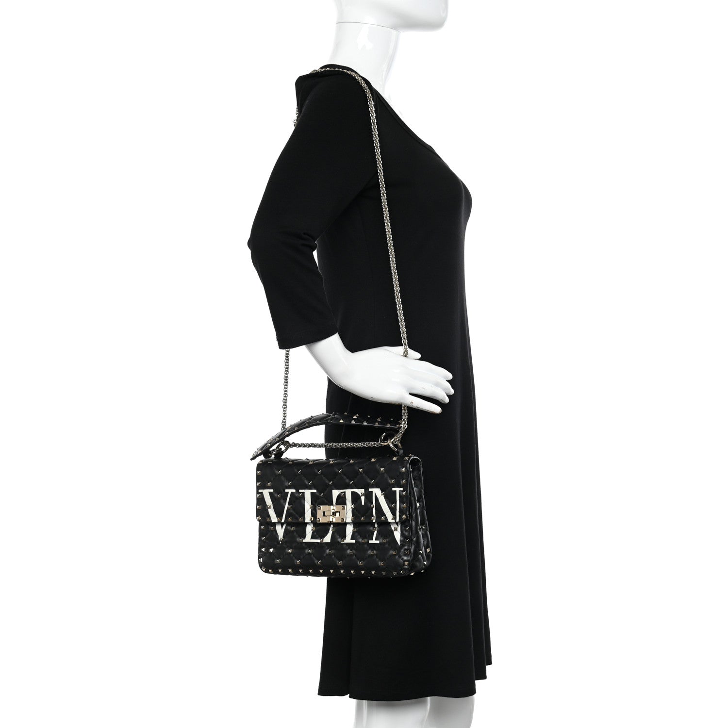 Valentino Garavani Lambskin VLTN Print Medium Rockstud Spike Shoulder Bag Black 2 of 18