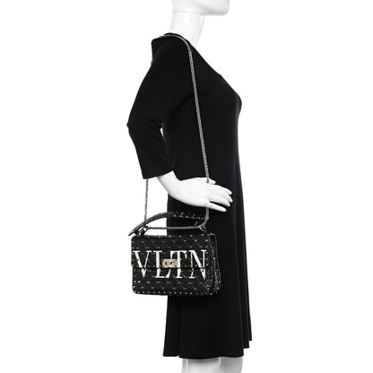 Valentino Garavani Lambskin VLTN Print Medium Rockstud Spike Shoulder Bag Black 2 of 18
