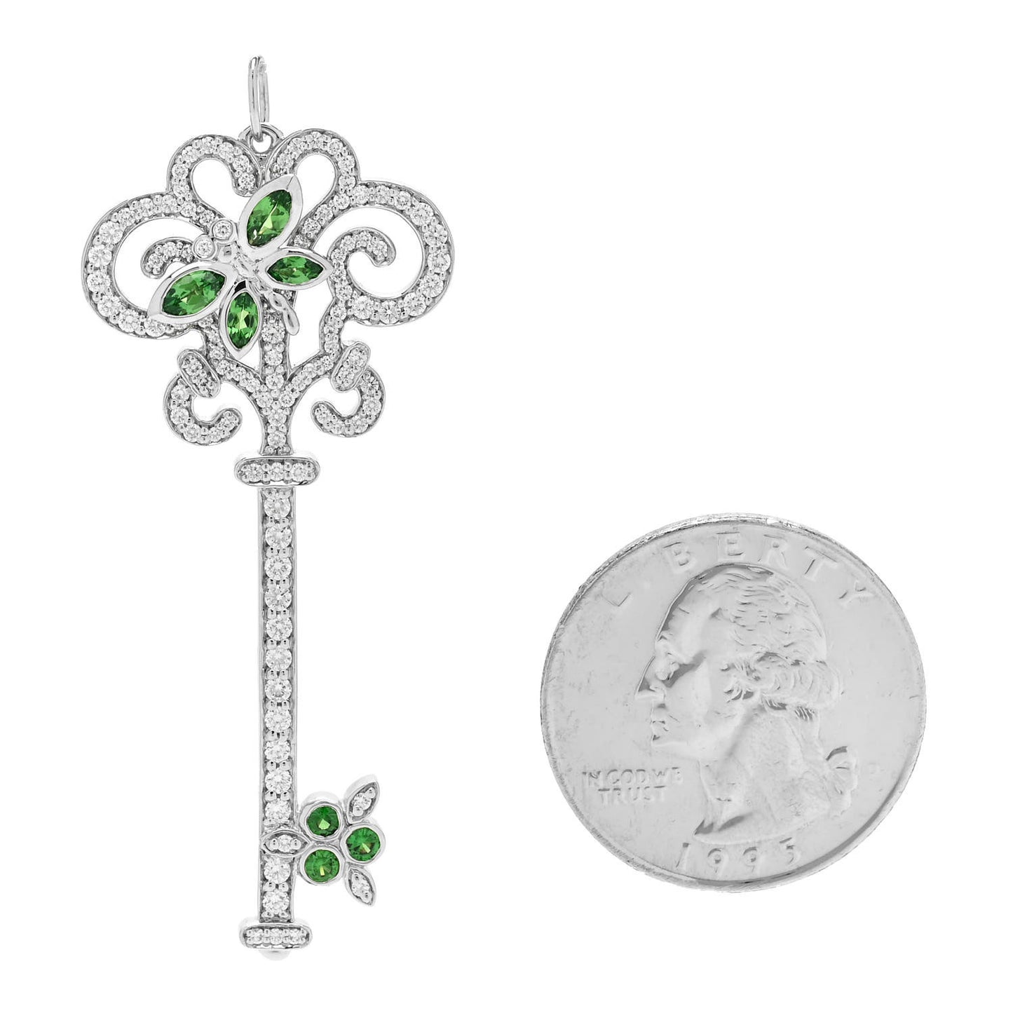 Platinum Diamond Tsavorite Enchant Dragonfly Key Pendant