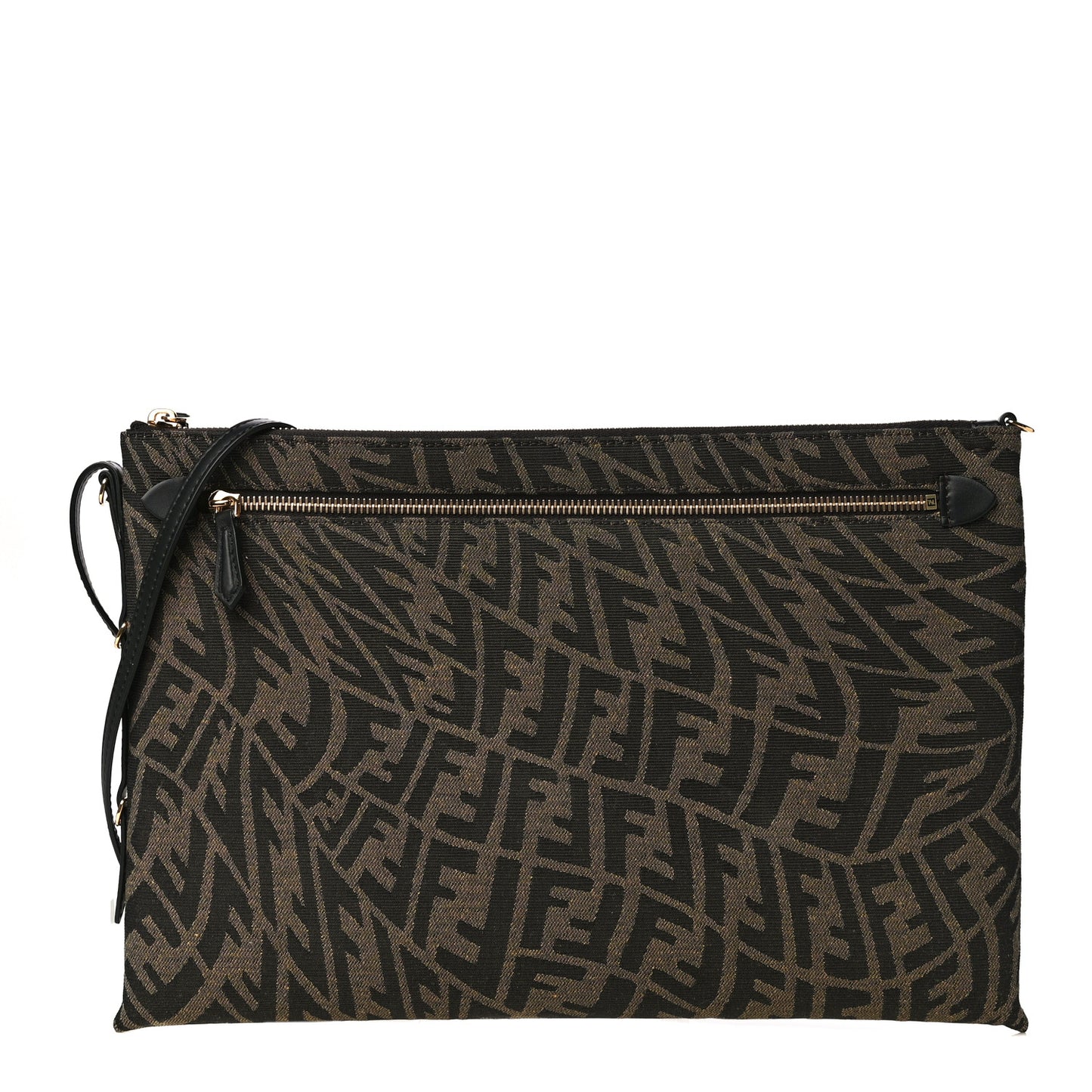 X SARAH COLEMAN Fabric Jacquard Vitello King FF Vertigo Pochette Tobacco Moro Black