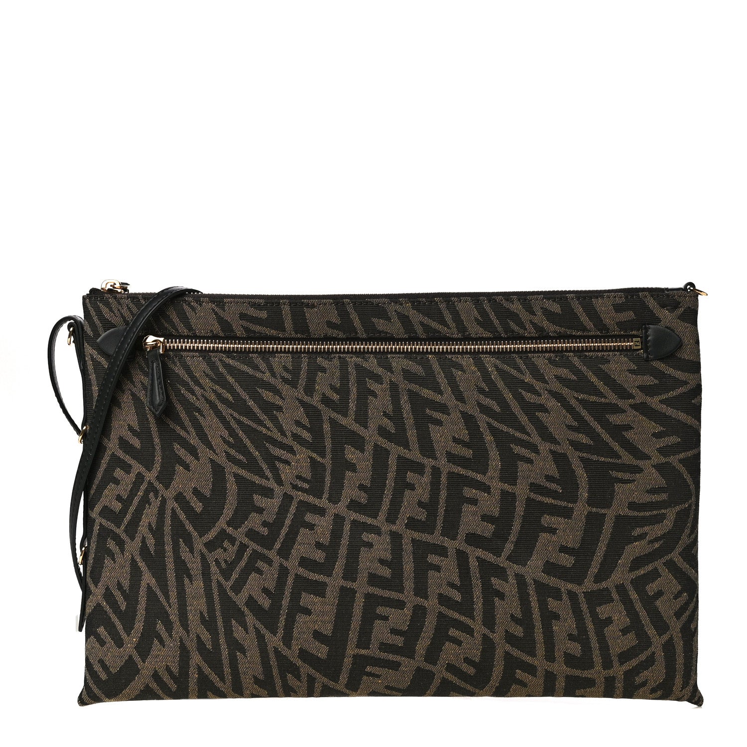 Fendi X SARAH COLEMAN Fabric Jacquard Vitello King FF Vertigo Pochette Tobacco Moro Black 1 of 10