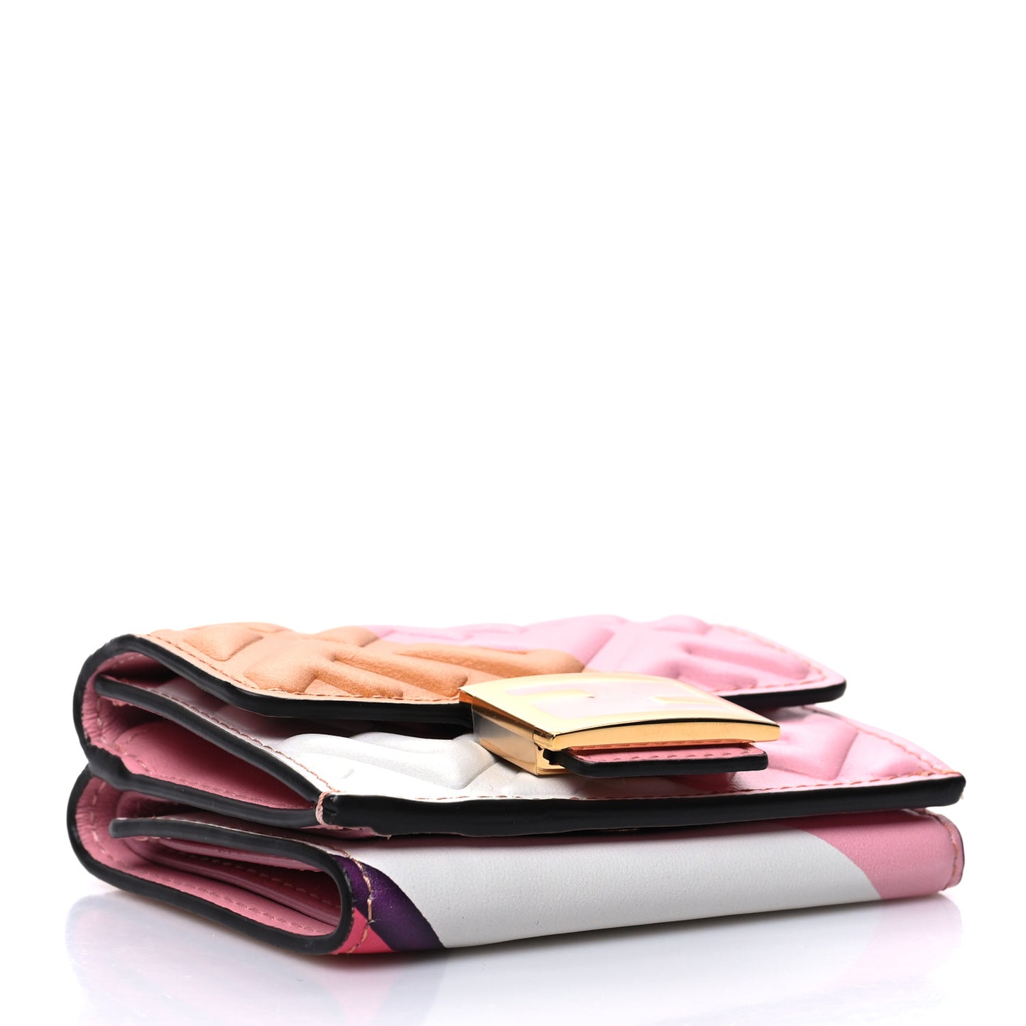 Nappa FF Embossed Line Print Micro Tri-Fold Wallet White Multicolor