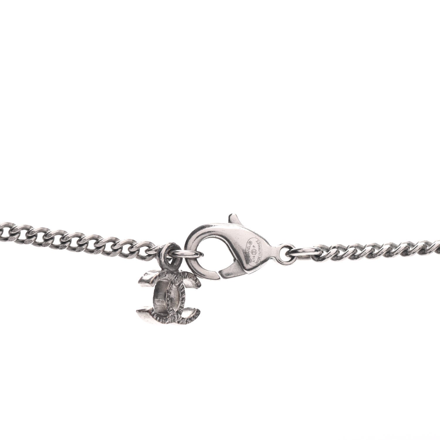 Chanel Crystal CC Pendant Necklace Silver 4 of 4