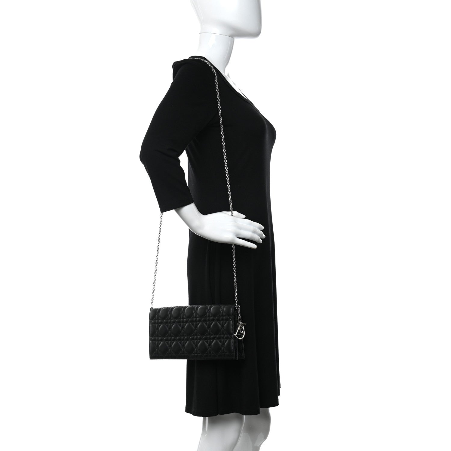 Christian Dior Lambskin Cannage Lady Dior Convertible Clutch Black 2 of 21