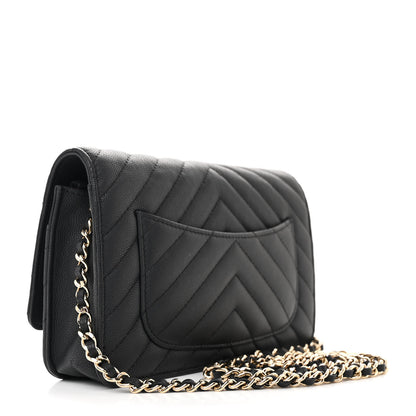 Chanel Caviar Chevron Quilted Wallet On Chain WOC Black 3 of 12