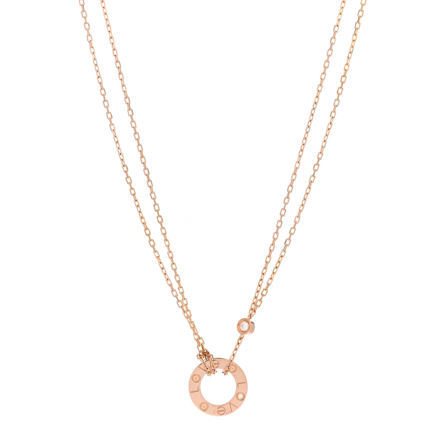 18K Pink Gold 2 Diamond LOVE Necklace