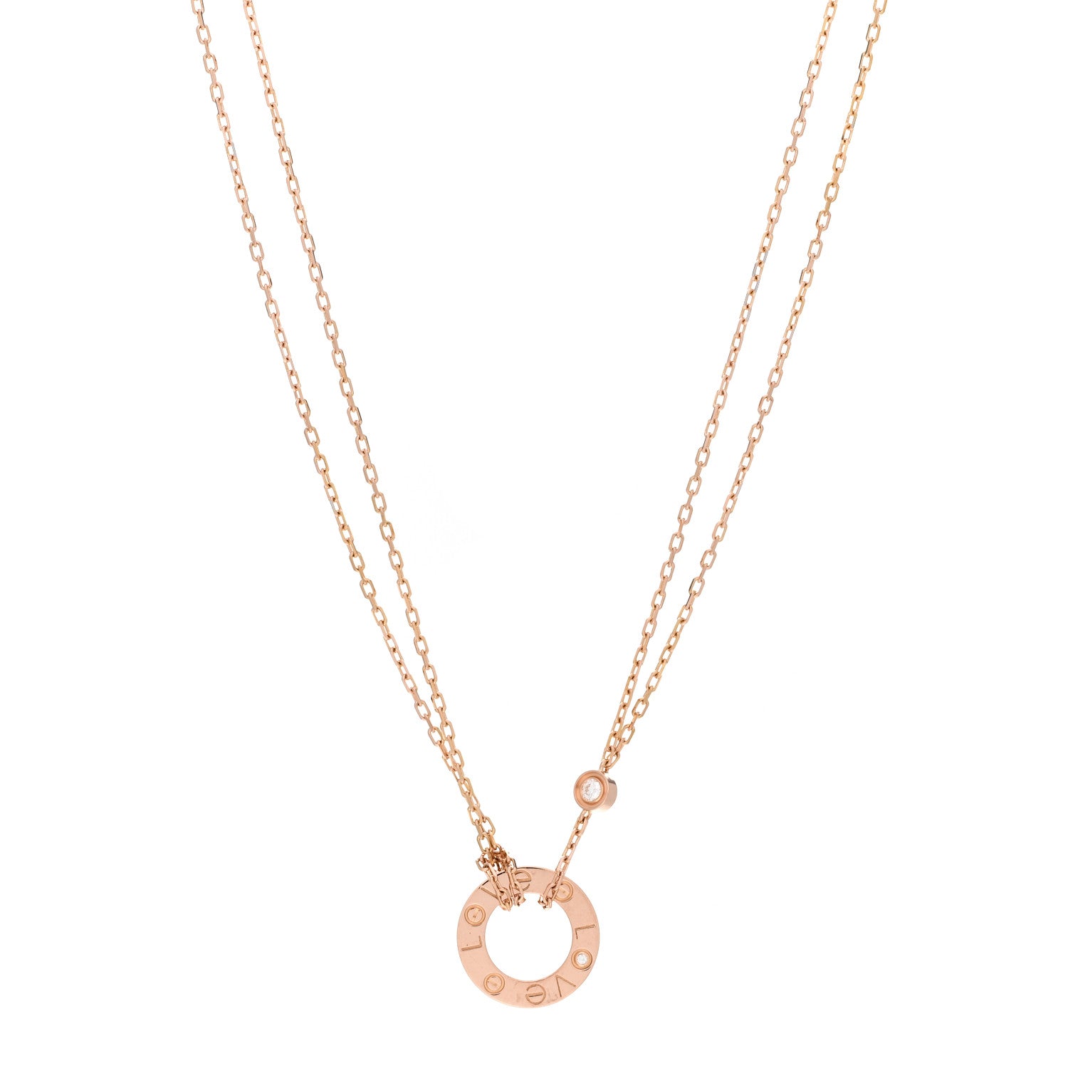 Cartier 18K Pink Gold 2 Diamond LOVE Necklace 1 of 4