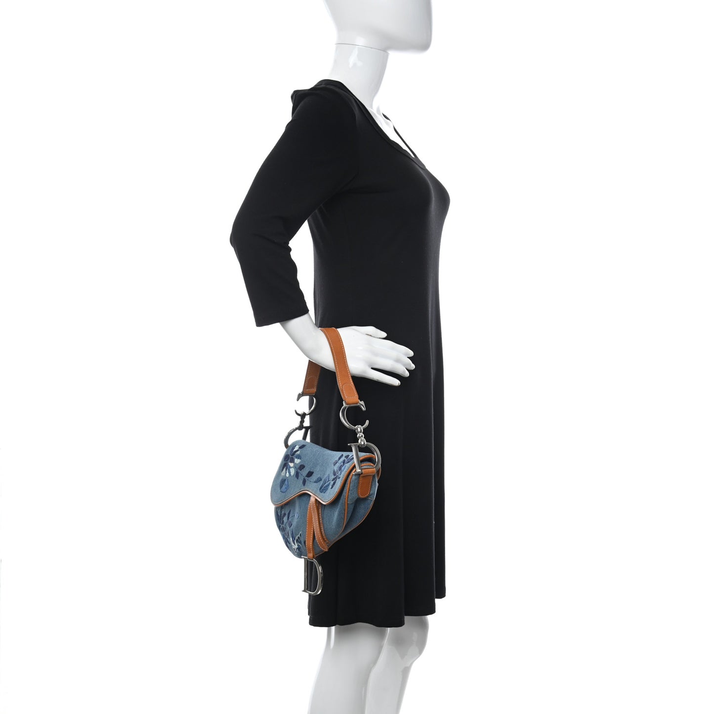 Denim Embroidered Saddle Bag Blue