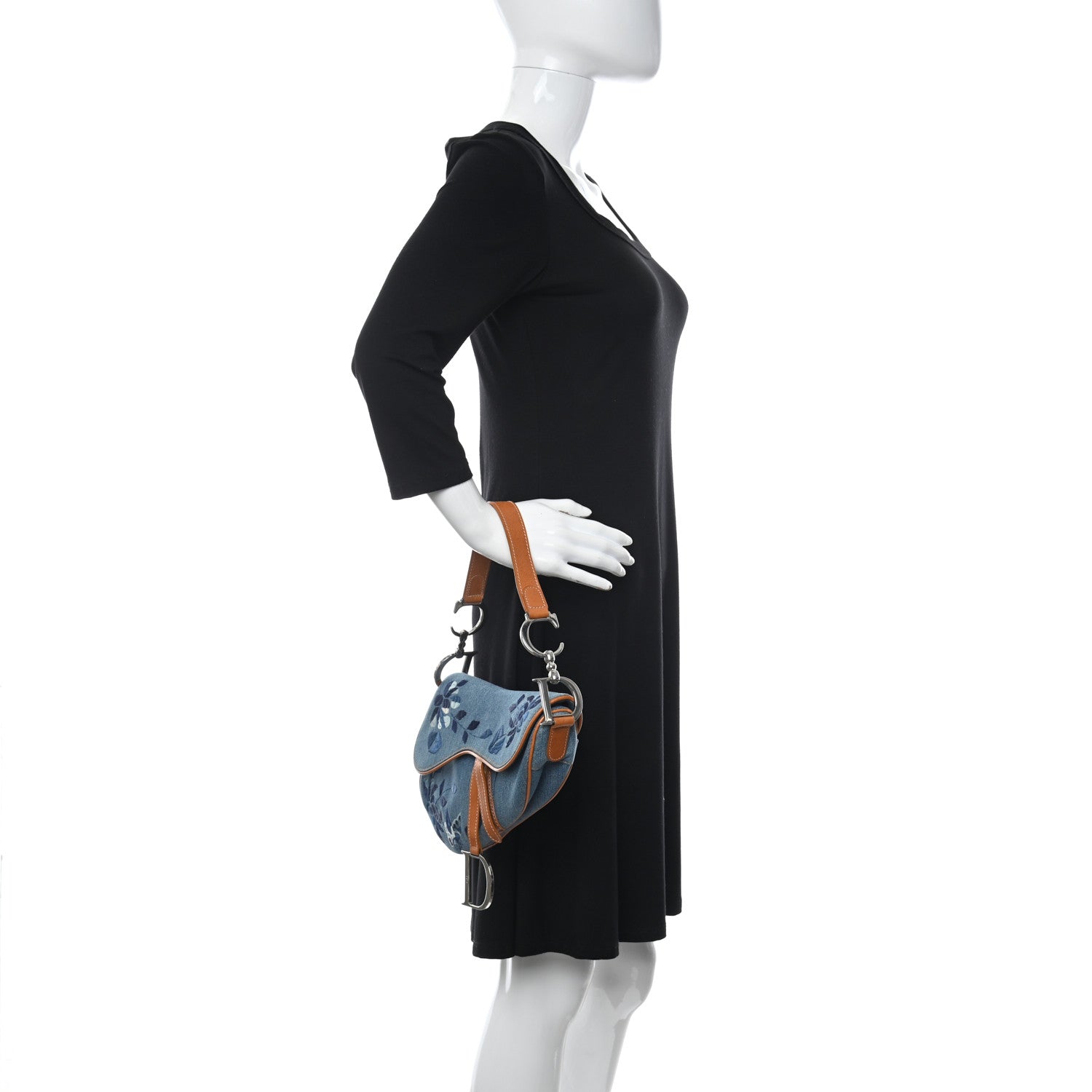 Christian Dior Denim Embroidered Saddle Bag Blue 2 of 10