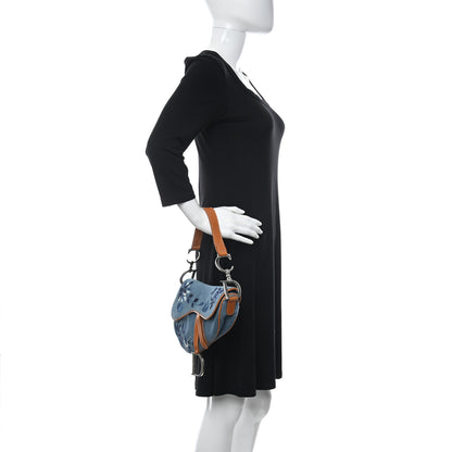 Christian Dior Denim Embroidered Saddle Bag Blue 2 of 10