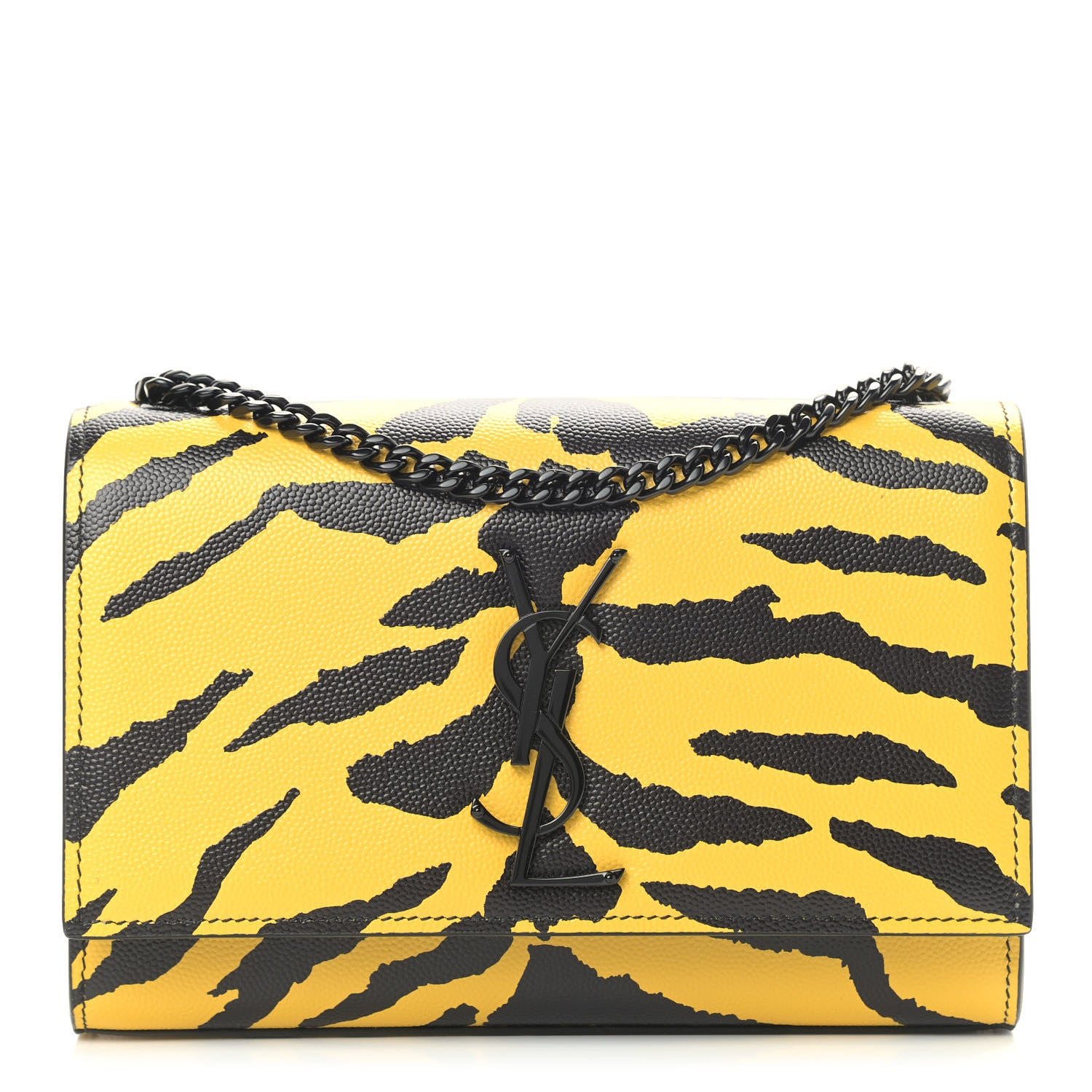 Saint Laurent Grain De Poudre Zebra Print Small Classic Monogram Kate Satchel Yellow 1 of 9