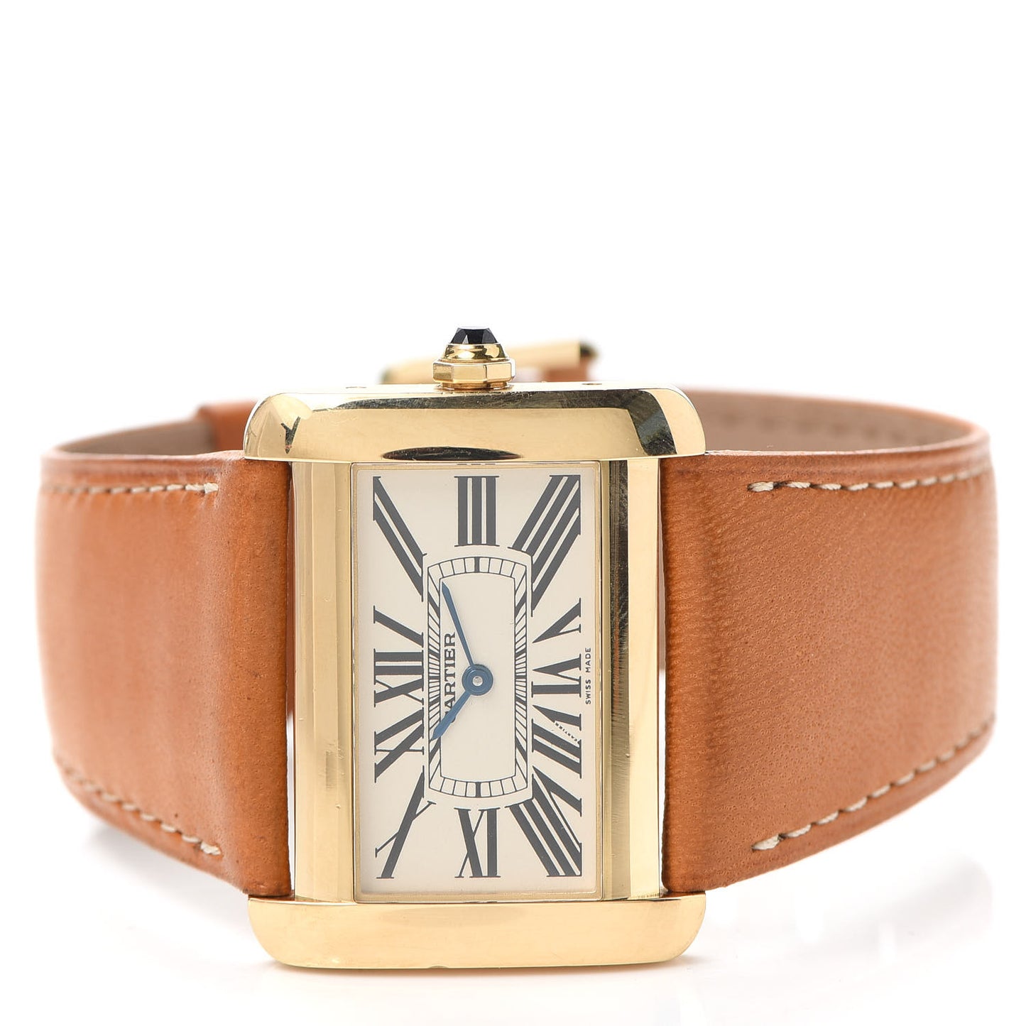 18K Yellow Gold Calfskin 38mm Tank Divan Quartz Watch Brown