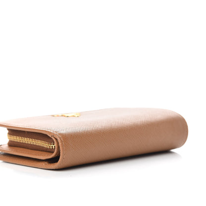 Prada Saffiano Metal Compact Wallet Caramel 3 of 11