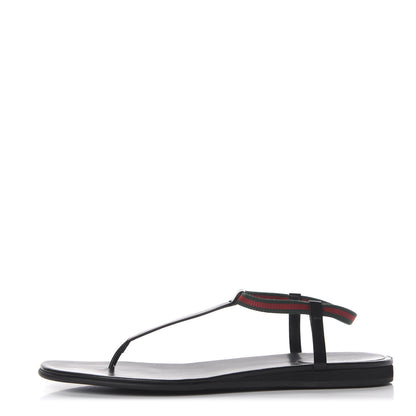 Gucci Calfskin Web Thong Sandals 41.5 Black 1 of 7