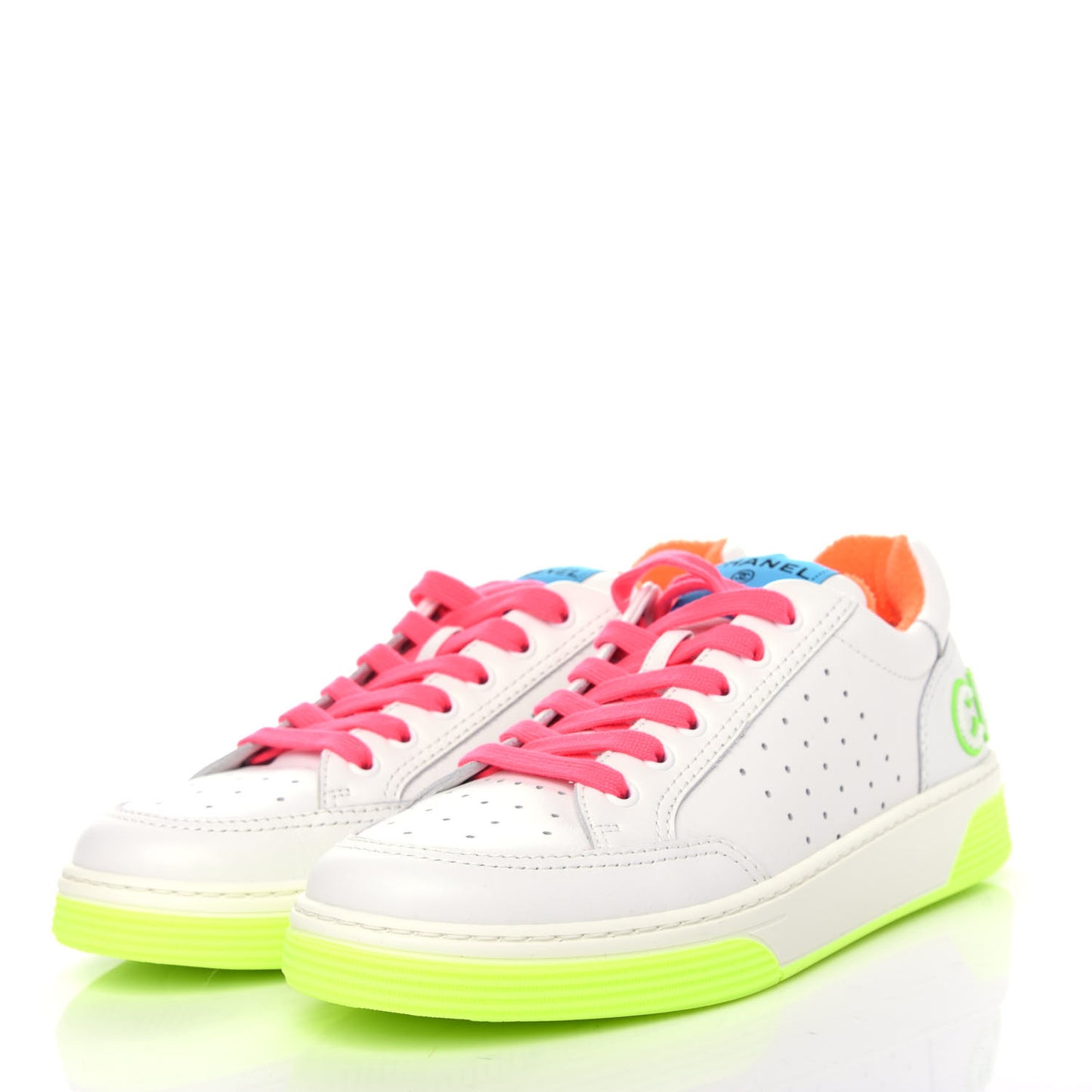 Calfskin Womens Logo Sneakers 40.5 White Multicolor