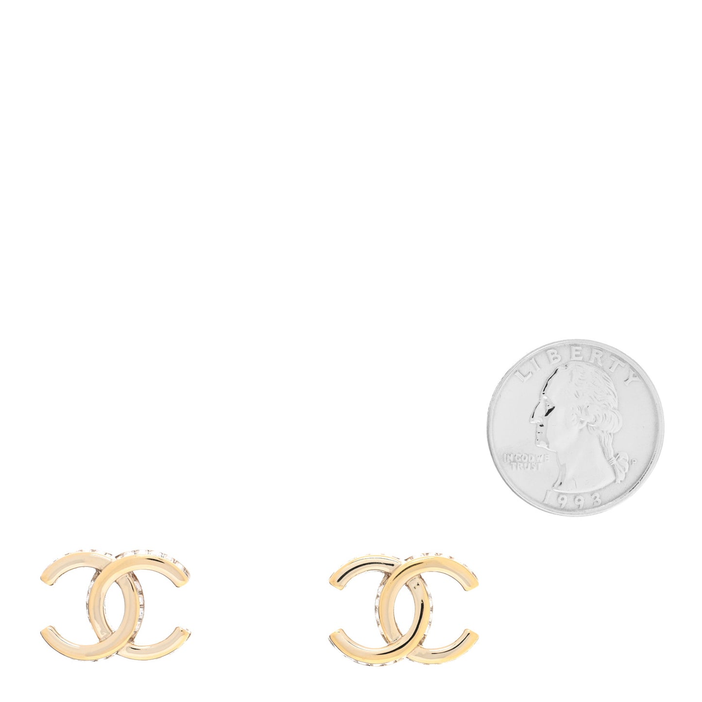 Metal Baguette Crystal CC Earrings Gold