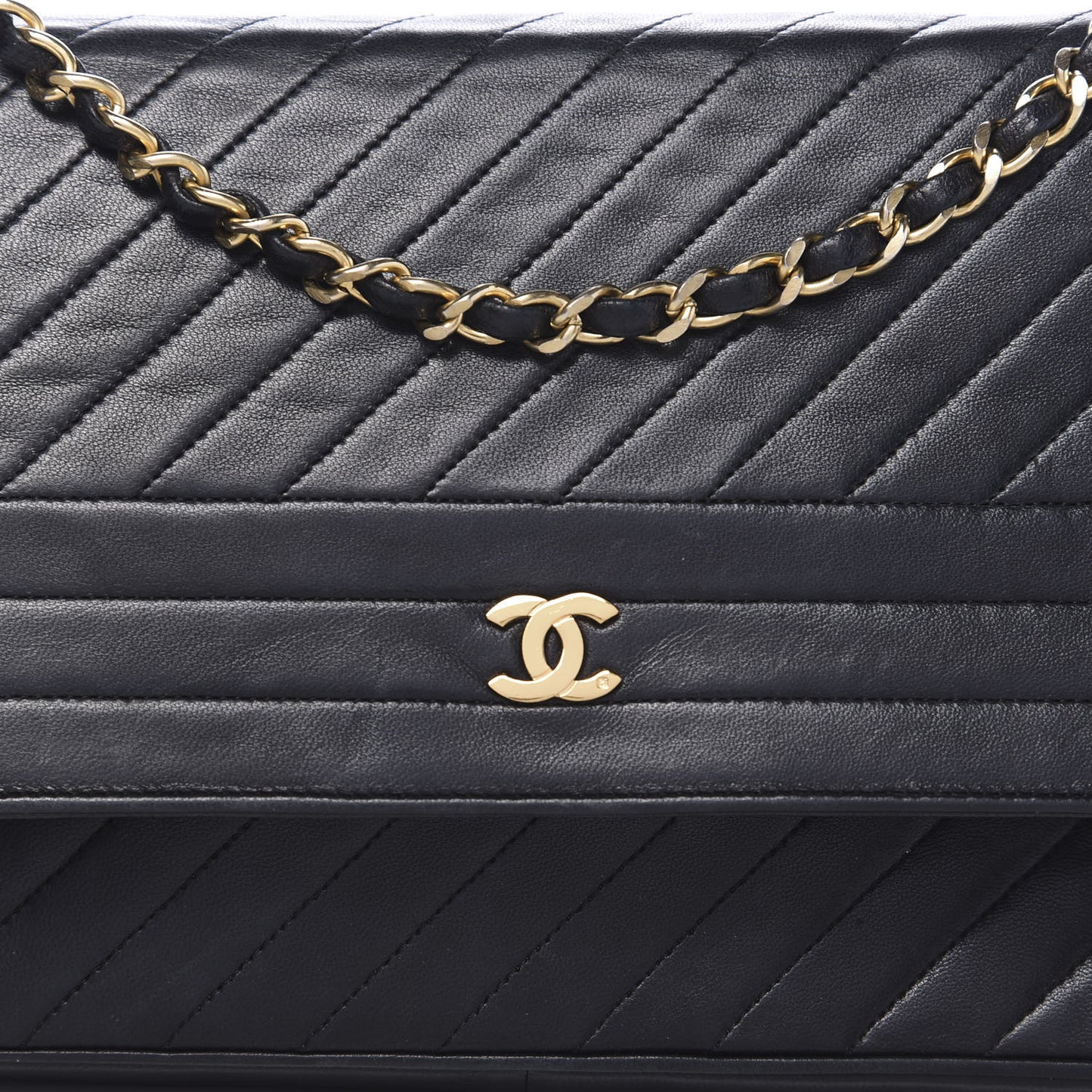 Lambskin Diagonal Quilted Small Single Flap Black