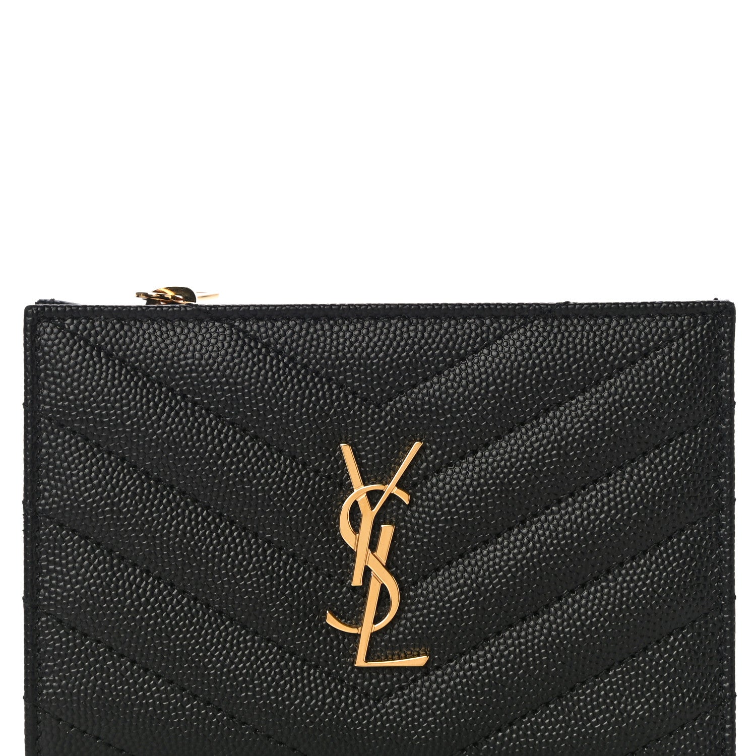 Saint Laurent Grain De Poudre Matelasse Chevron Monogram Zipped Two-Part Wallet Black 7 of 9