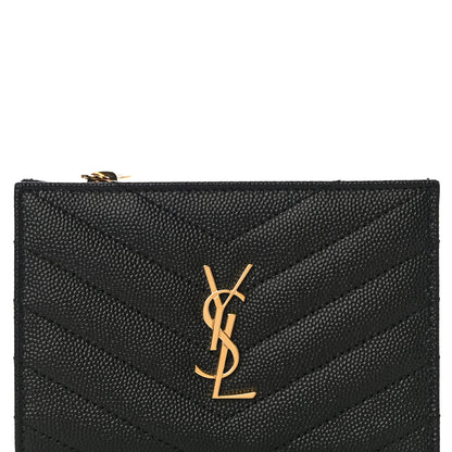 Saint Laurent Grain De Poudre Matelasse Chevron Monogram Zipped Two-Part Wallet Black 7 of 9