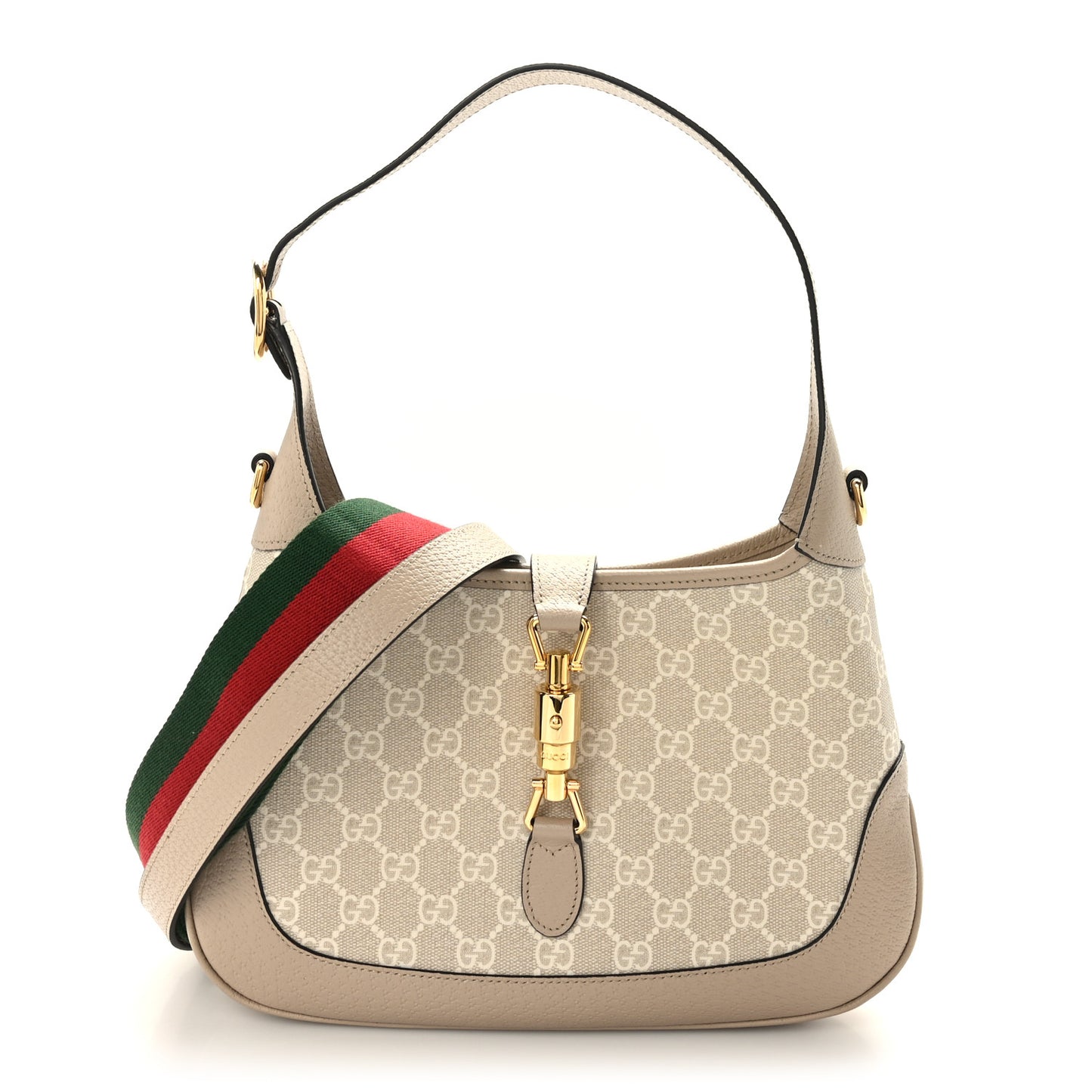 GG Supreme Monogram Textured Dollar Calfskin Web Small Jackie 1961 Hobo Beige Mystic White Oatmeal