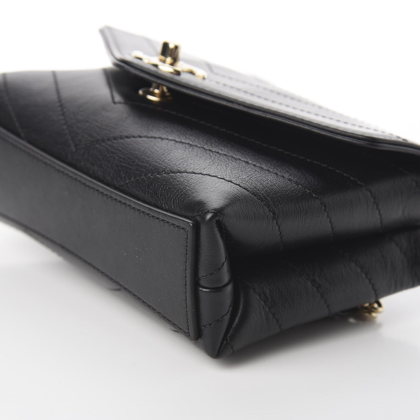 Calfskin Chevron Stitched Coco Waist Bag Black