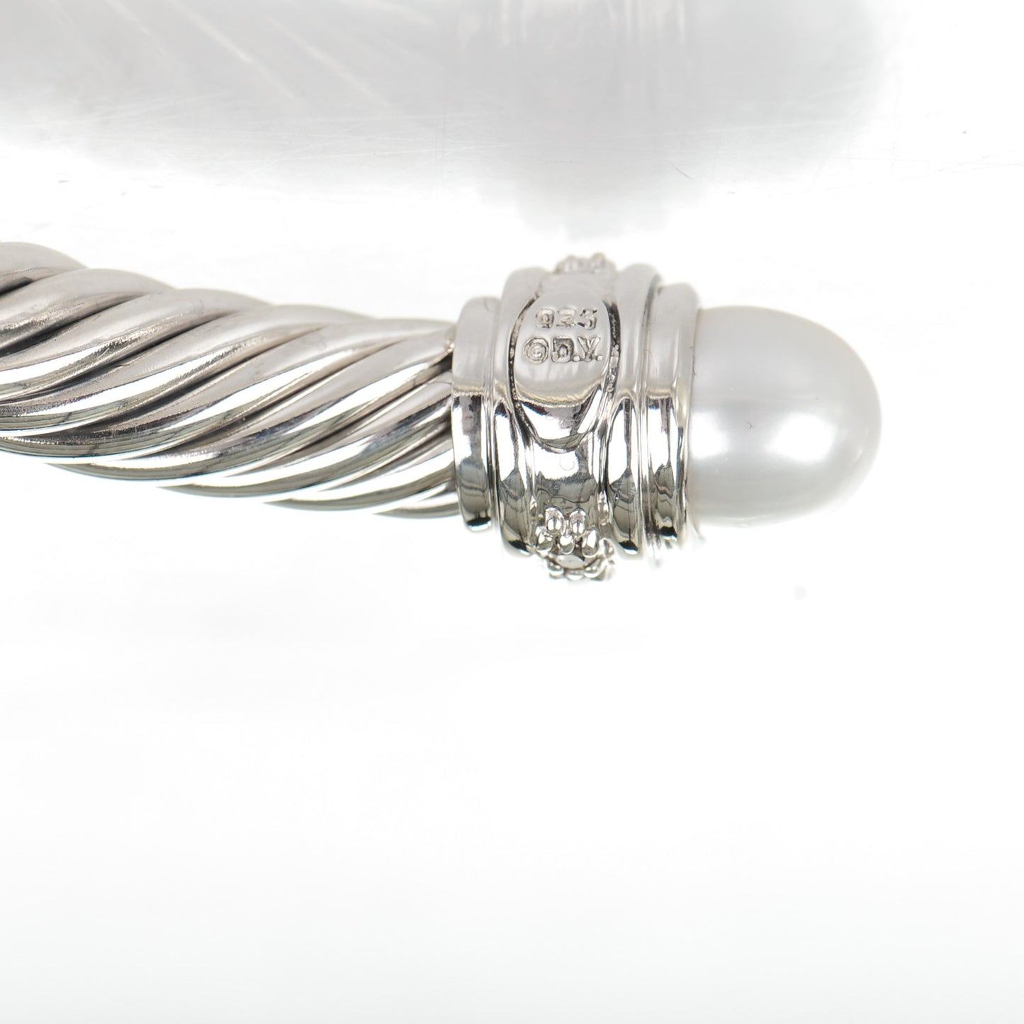 Sterling Silver Diamond Pearl 7mm Cable Classics Bracelet