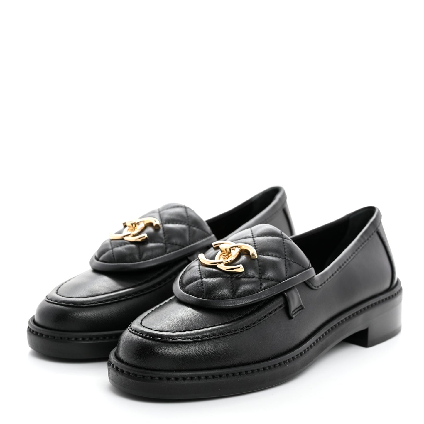 Lambskin Quilted CC Turnlock Loafers 36 Black
