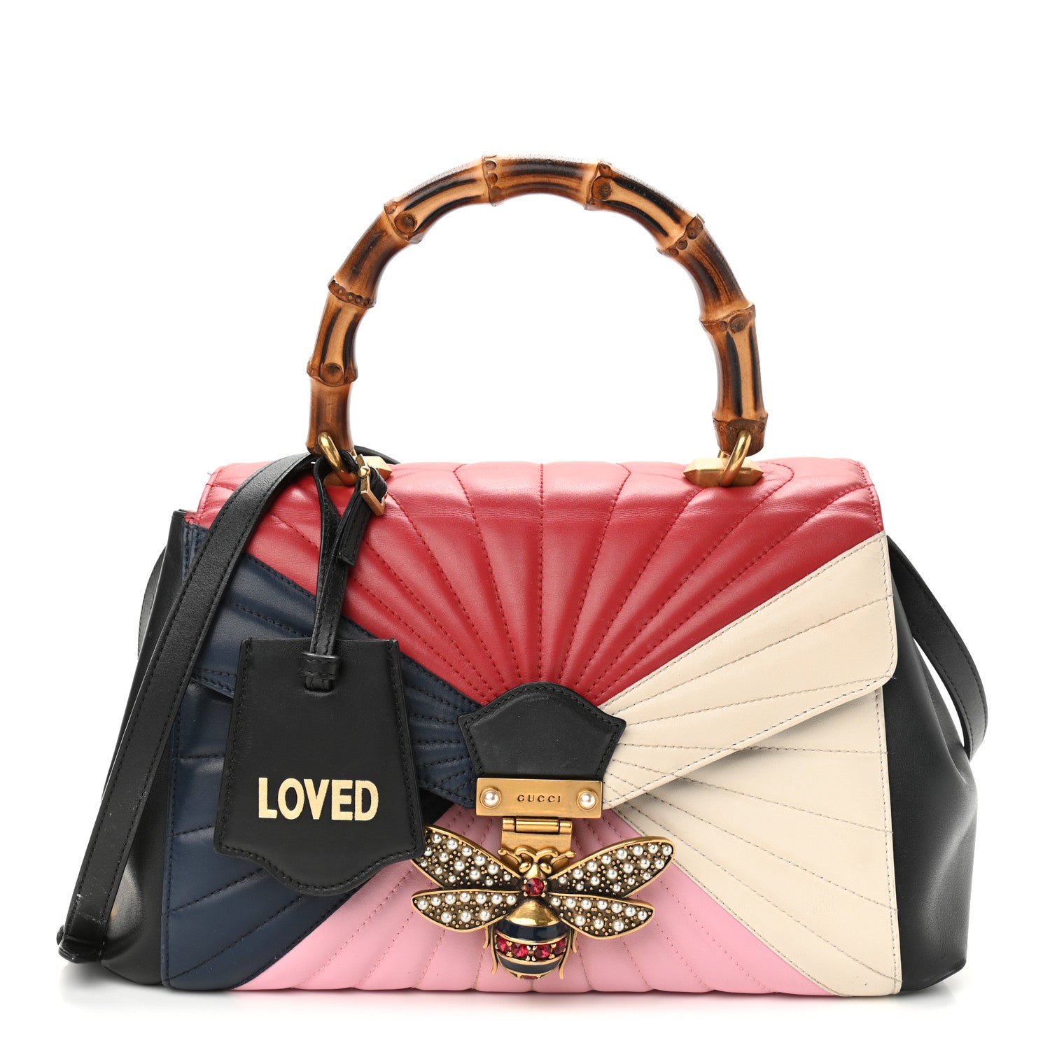 Gucci Calfskin Bamboo Trapuntata Queen Margaret Top Handle Bag Blue Agata Hibiscus Red Mystic White Sugar Pink 1 of 16