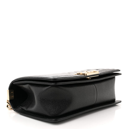Chanel Caviar Chevron Quilted Medium Boy Flap Black 4 of 12