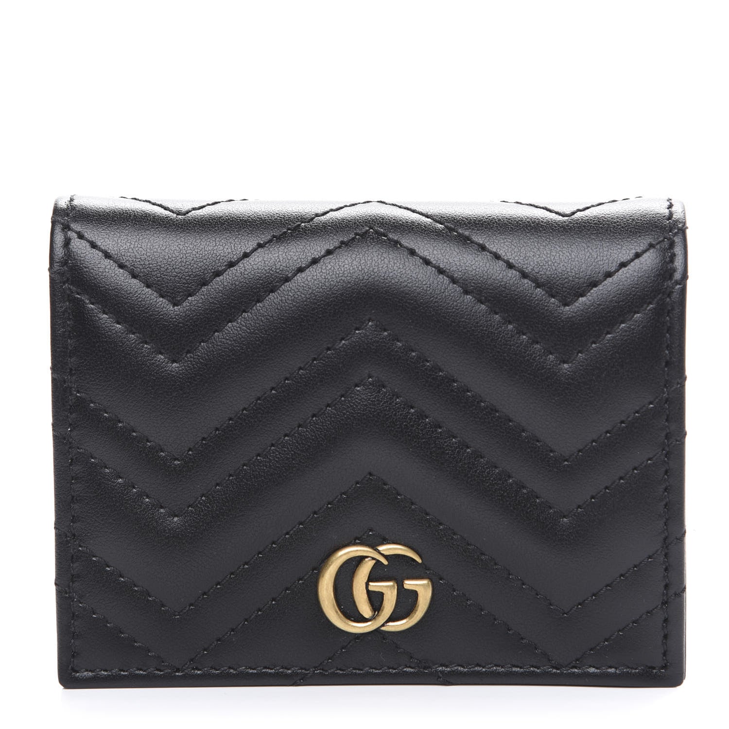 Gucci Calfskin Matelasse GG Marmont Card Case Wallet Black 1 of 6