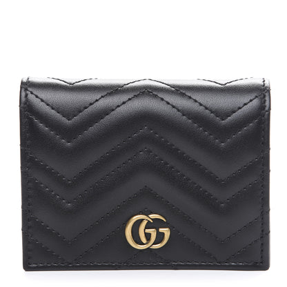 Gucci Calfskin Matelasse GG Marmont Card Case Wallet Black 1 of 6