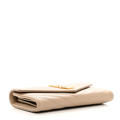 Saint Laurent Grain De Poudre Matelasse Chevron Monogram Flap Wallet Dark Beige 4 of 9