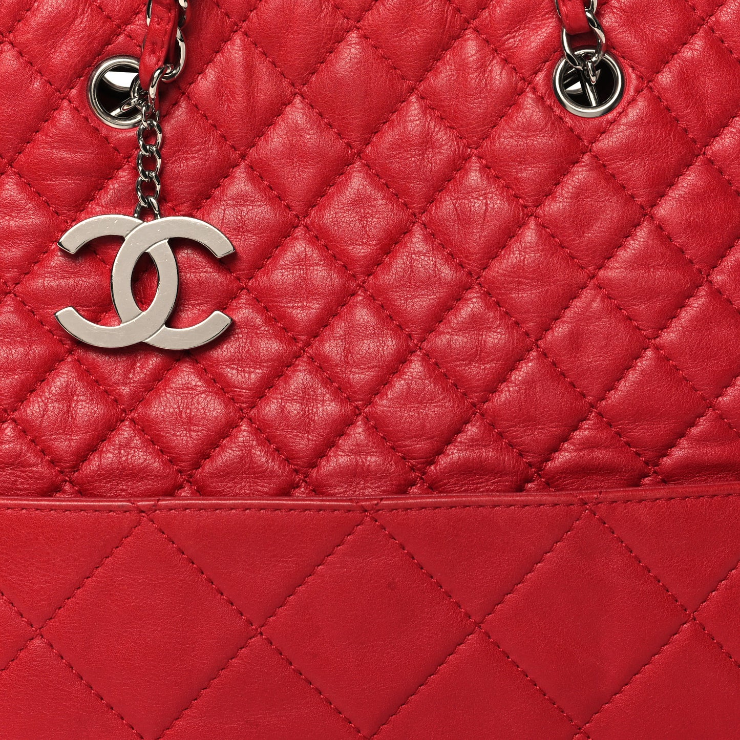 Calfskin Quilted In the Business North South Tote Red
