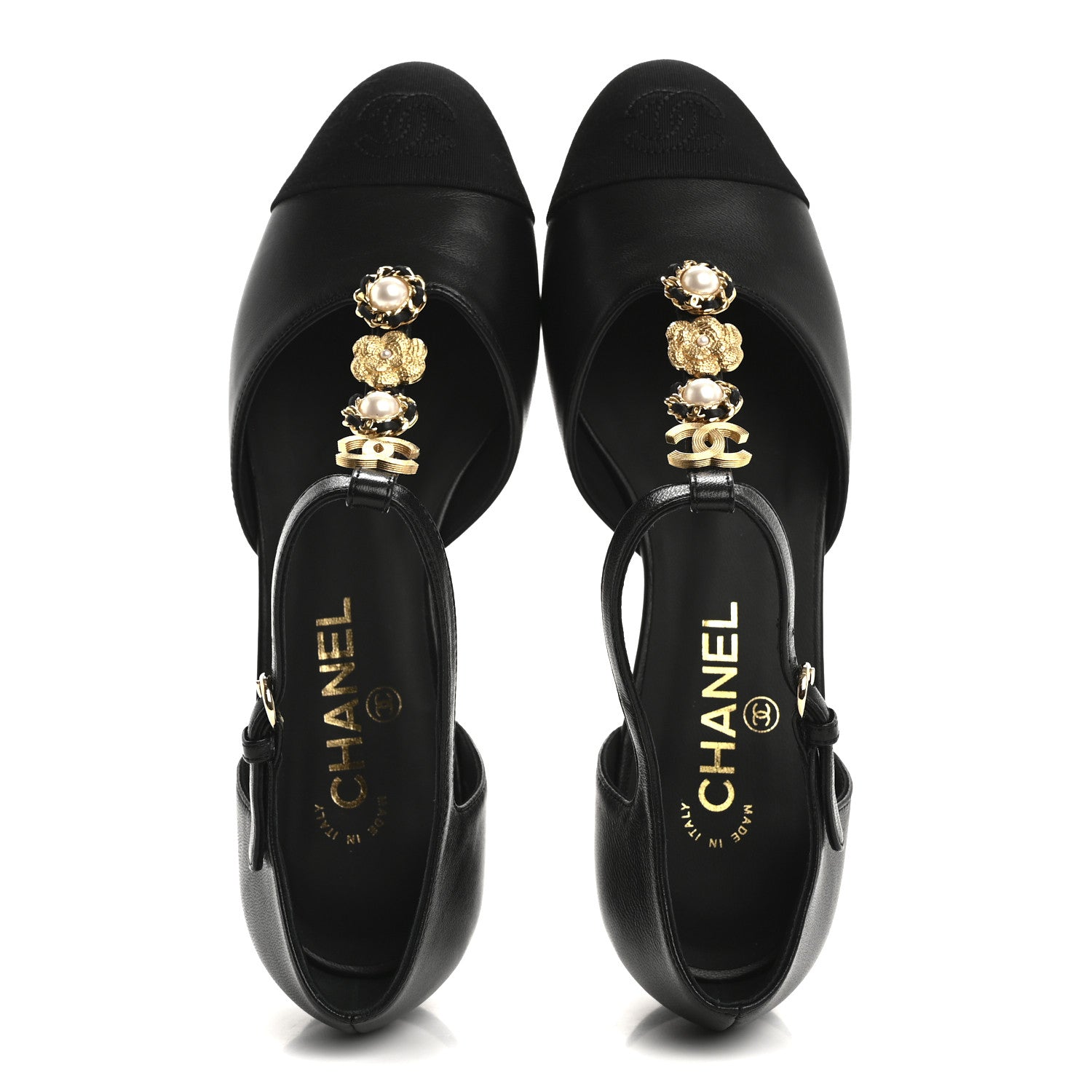 Chanel Lambskin Grosgrain Cap Toe Pearl CC Mary Jane Flats 39 Black 2 of 10