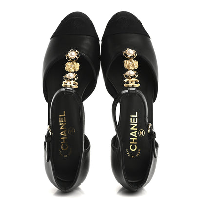 Chanel Lambskin Grosgrain Cap Toe Pearl CC Mary Jane Flats 39 Black 2 of 10