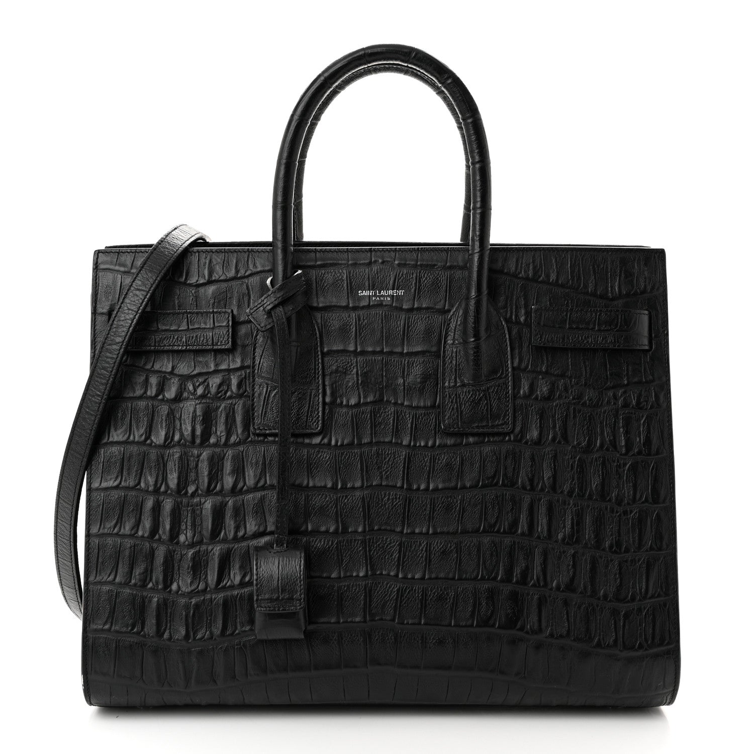 Saint Laurent Calfskin Crocodile Embossed Small Sac de Jour Black 1 of 12