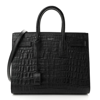 Saint Laurent Calfskin Crocodile Embossed Small Sac de Jour Black 1 of 12