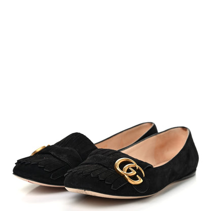 Gucci Kid Scamosciato GG Marmont Fringe Flats 38.5 Black 3 of 7