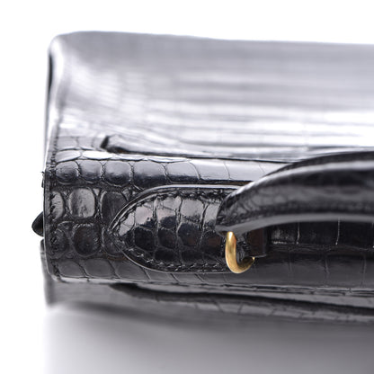 Hermes Shiny Porosus Crocodile Kelly Sellier 32 Black 16 of 28