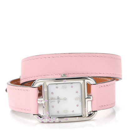 Hermes Stainless Steel Swift Diamond Pink Sapphire Mother of Pearl 23mm Cape Cod Double Tour Quartz Watch Rose Sakura 2 of 5