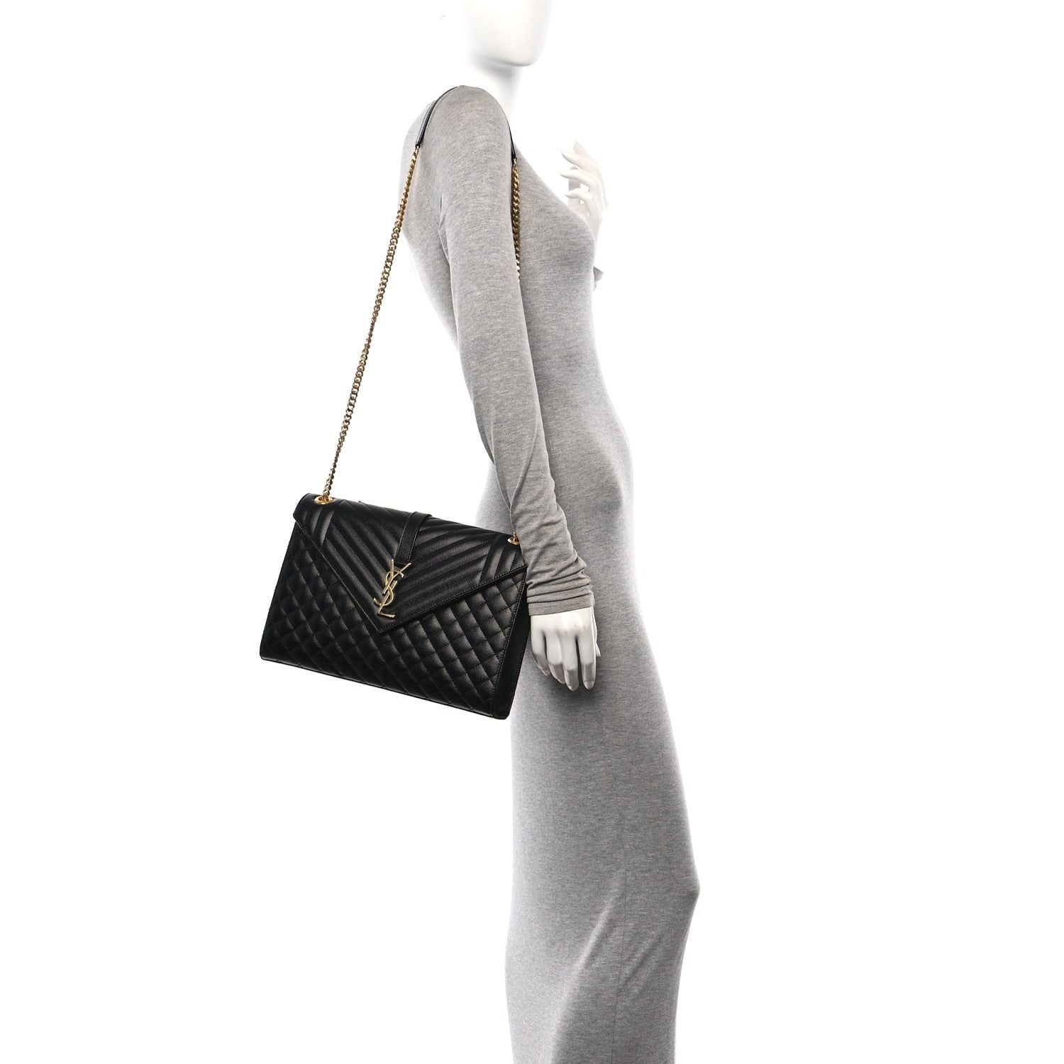 Saint Laurent Grain De Poudre Textured Mixed Matelasse Large Triquilt Monogram Satchel Black 2 of 11