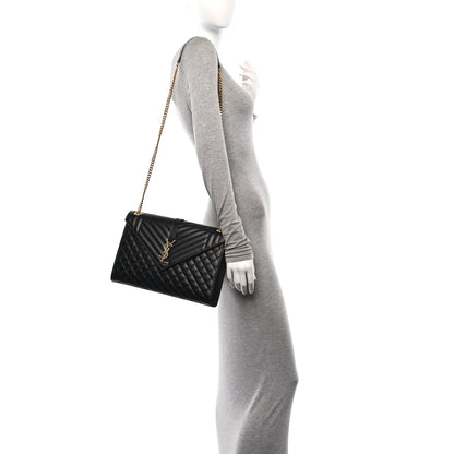Saint Laurent Grain De Poudre Textured Mixed Matelasse Large Triquilt Monogram Satchel Black 2 of 11